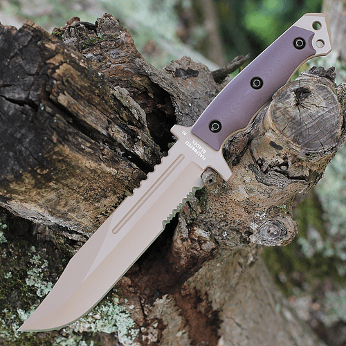 Halfbreed Blades Large Infantry (LIK-01-DE) 6.88" K110 D2 Dark Earth Patially Serrated Clip Point Blade, Dark Earth G-10 Handle, Dark Earth Kydex Sheath