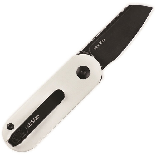 Kizer Cutlery Mini Bay (KI2583A1) 1.88" CPM-S35VN Blackwashed Sheepsfoot Plain Blade, Black and White G-10 Handle