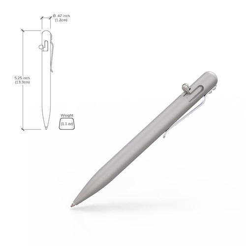 Bastion Bolt Action Pen - Classic Silver (5.25" Aluminum Body) Fine Ballpoint Pen - Black Ink