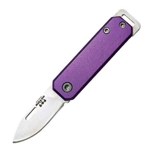 Bear & Son Small Slip Joint (BC109PL) 1.5" High Carbon Steel Satin Drop Point Plain Blade, Purple Aluminum Handle