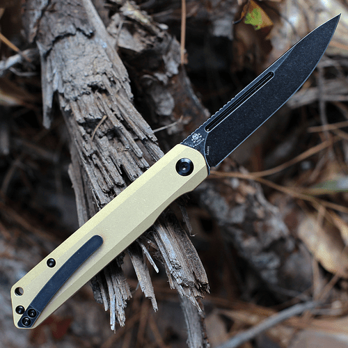 Kansept Knives Prickle (K1012B1) 3.53" S35VN Black TiCn Coated Drop Point Plain Blade, Brass Handle