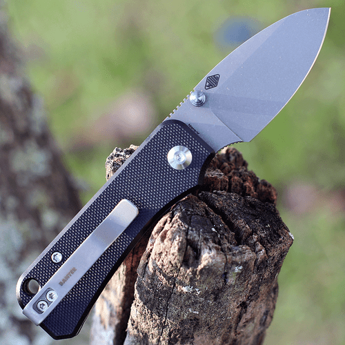 CIVIVI Baby Banter Folding Knife (C19068S-1)- 2.34" Stonewashed Nitro-V Drop Point Blade, Black G-10 Handles