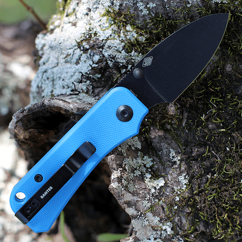 CIVIVI Baby Banter Folding Knife (C19068S-3)- 2.34" Blackwashed Nitro-V Drop Point Blade, Blue G-10 Handles