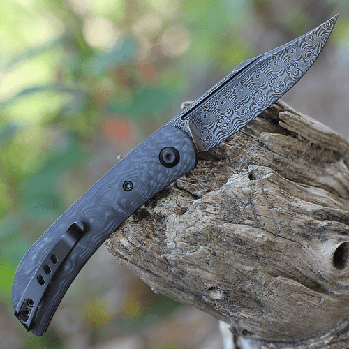 CIVIVI Appalachian Drifter II Folding Knife (C19010C-DS3)- 2.96" Damascus Clip Point Blade, Black Carbon Fiber Handle