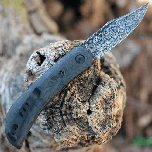 CIVIVI Appalachian Drifter II Folding Knife (C19010C-DS1) - 2.96" Damascus Clip Point Blade, Blue and Black Carbon Fiber Handle