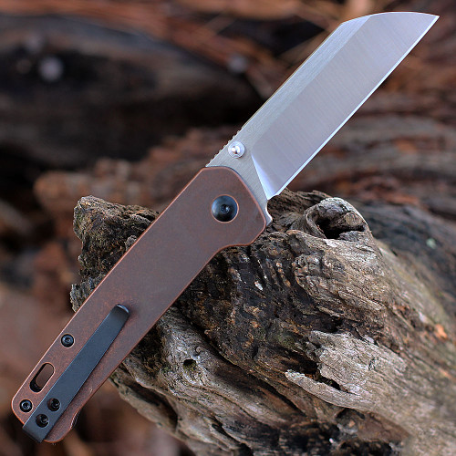 QSP Knife Penguin Folding Knife (QS130K) 3.125" D2 Two Tone Satin Sheepsfoot Plain Blade, Copper Stonewashed Handle