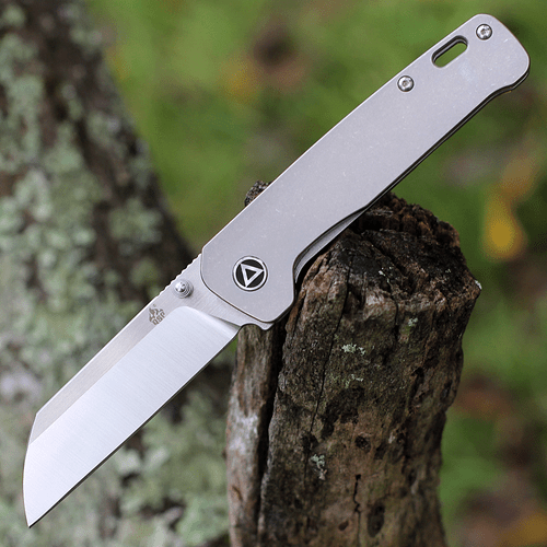 QSP Knife Penguin Folding Knife (QS130P) 3.06" 154CM Two-Toned Satin Sheepsfoot Plain Blade, Bead Blasted Titanium Stonewashed Handle