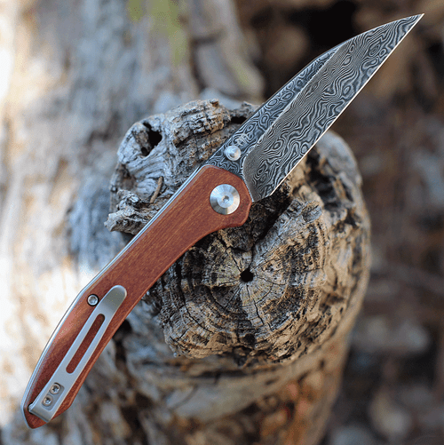 CIVIVI Hadros Folding Knife (C20004-DS1)- 3.35" Damascus Wharncliffe Blade, Cuibourtia Wood Handle