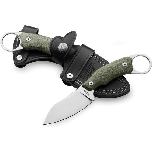 LionSteel H1 Fixed Blade Skinner 2.95" M390 Stonewashed Sheepsfoot Blade, Green Canvas Micarta Handle - H1 CVG