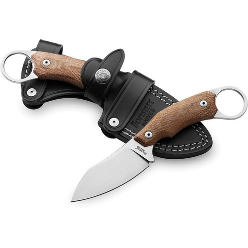 LionSteel H1 Fixed Blade Skinner 2.95" M390 Stonewashed Sheepsfoot Blade, Natural Canvas Micarta Handle - H1 CVN