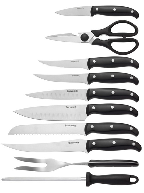 Browning Kitchen Cutlery Set (3220216) Black Pakkawood Handles, German Stainless Steel Blades