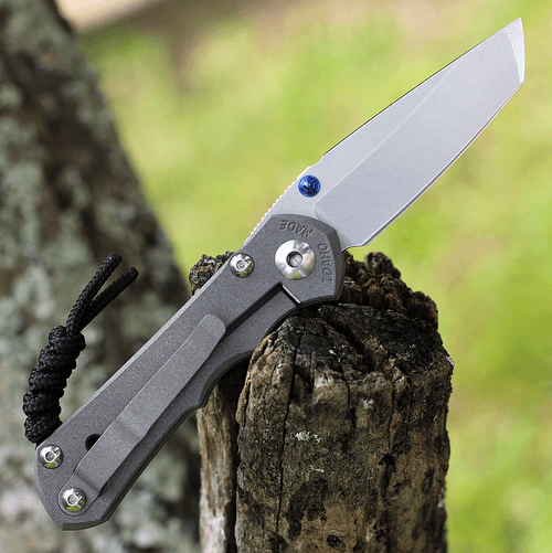 Chris Reeve Knives Small Inkosi Tanto, 2.80" CPM S45VN Stonewashed Plain Edge, Sandblasted Titanium Handle