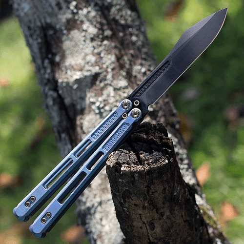 EOS Trident (EOS100) 4.5" CPM-S30V Black DLC Coated Drop Point Plain Blade, Antique Green Titanium Handle