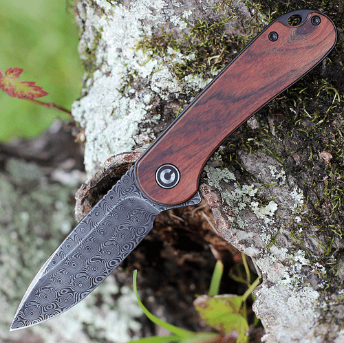 CIVIVI Elementum Folding Knife (C907DS-1)- 2.96" Damascus Drop Point Blade, Cuibourtia Wood Handles