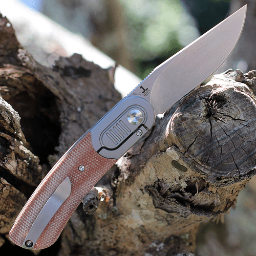 Kansept Knives Reverie (K2025A7) - 2.92" CPM-S35VN Stonewashed Clip Point Plain Blade, Brown Micarta Handle with Titanium Bolster