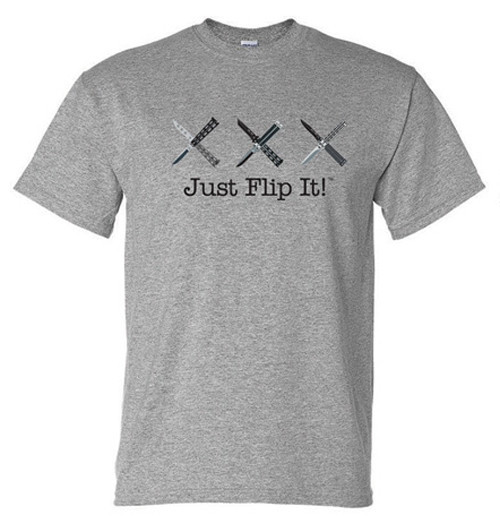 Bear & Son Triple X T-Shirt - "Just Flip It" Large Gray Cotton & Polyester