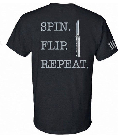 Bear & Son "Spin. Flip. Repeat." Balisong - Black T-Shirt (Large)