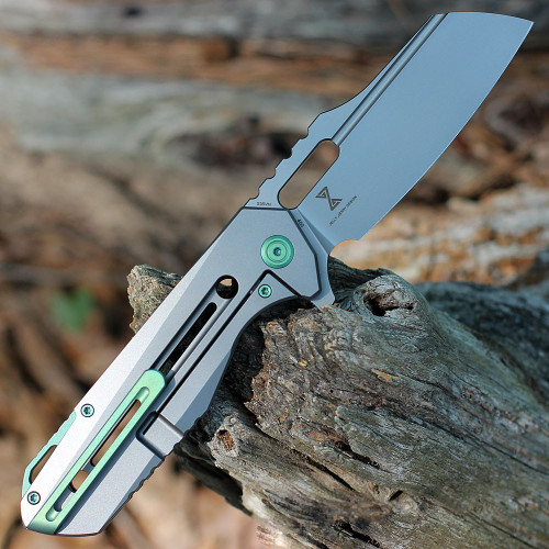 Kubey Atlas (KB290A) - 3.74" CPM-S35VN Sandblasted Sheepsfoot Blade, 6AL4V Titanium Handle w/ Blue Accents