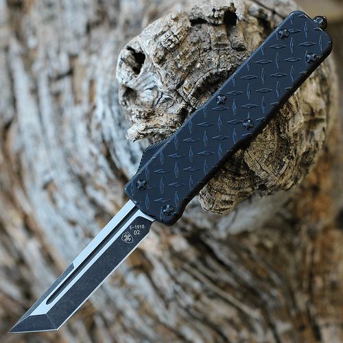 Templar Knife Premium Lightweight Series - Small OTF Automatic (SA-DPG-22-1) - 3" Powder D2 Black SW Tanto, Black Aluminum Diamond Plate Handle