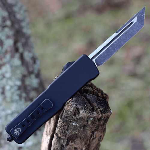 Templar Knife Premium Lightweight Series - Small OTF Automatic (SA-BR-22-1) - 3" Powder D2 Black SW Tanto, Black Aluminum Rubber Handle