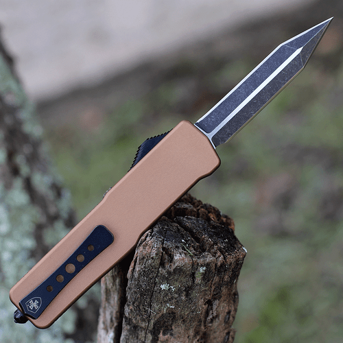 Templar Premium Lightweight Series - Small OTF Automatic (SA-AB-12-1) - 3" Powder D2 Black Stonewashed Dagger, Bronze Aluminum Handle