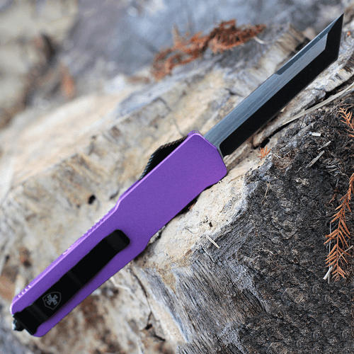 Templar Knife Premium Lightweight Series - Slim OTF Automatic (MA-AP-22-1) - 3" Powder D2 Black Stonewash Tanto blade, Purple Aluminum Handle