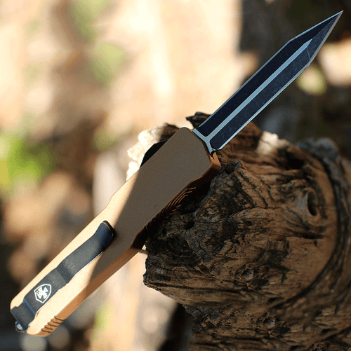 Templar Premium Lightweight Series - Slim OTF Automatic (MA-AB-12-1) - 3.25" Powder D2 Black Stonewashed Dagger, Bronze Aluminum Handle