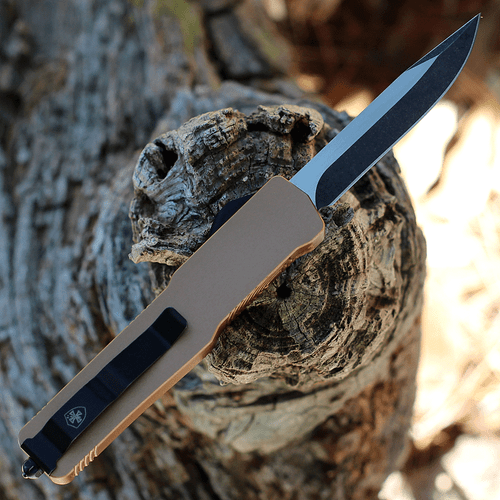 Templar Premium Lightweight Series - Slim OTF Automatic (MA-AB-32-1) - 3" Powder D2 Black Stonewashed Drop Point Blade, Bronze Aluminum Handle