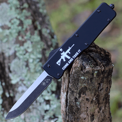 Templar Knife Premium Lightweight Series - Small OTF Automatic (SA-AR15-32-1) - 3" Powder D2 Black SW Drop Point, Aluminum "Come And Take It" W/ AR15 Handle