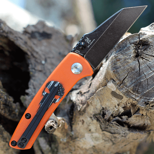 Kansept Little Main Street (KT2015AW) 2.26" 154CM Stonewashed Wharncliffe Plain Blade, G-10 Orange Skull Print Handle
