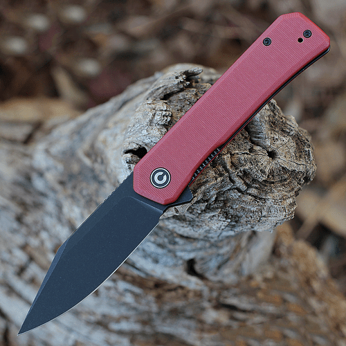 CIVIVI Relic Folding Knife (C20077B-2)- 3.48" Blackwashed Nitro-V Clip Point Blade, Burgundy G-10 Handle