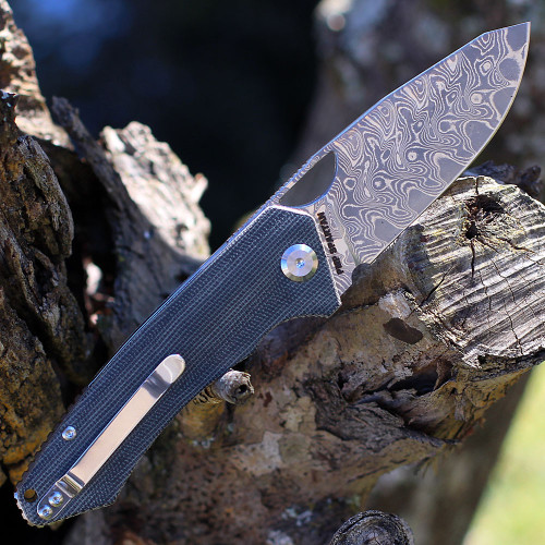 PMP Spartan Front Flipper - Blk Micarta (3.25" Damascus) SPBMKDM