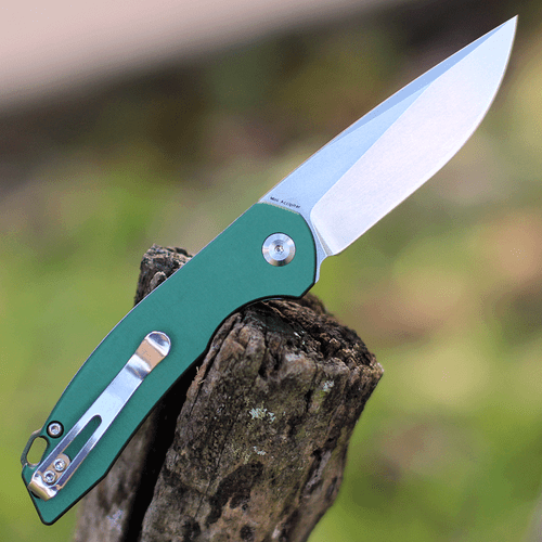 Kansept Knives Mini Accipiter (KT2007A4) 2.9" 154CM Black TiCn Coated Drop Point Plain Blade, Green Aluminum Handle