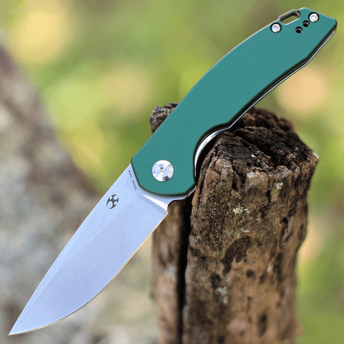 Kansept Knives Mini Accipiter (KT2007A4) 2.9" 154CM Black TiCn Coated Drop Point Plain Blade, Green Aluminum Handle