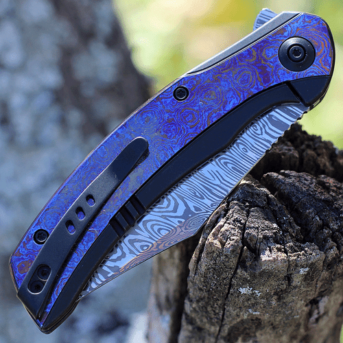 WE Knife Snick - Blk Ti / Timascus (3.5" Dam.) WE19022F-DS1