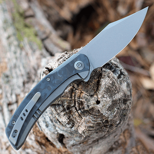 WE Knife Snick - Ti / Marble CF (3.5" CPM 20CV Gray SW) WE19022F-2