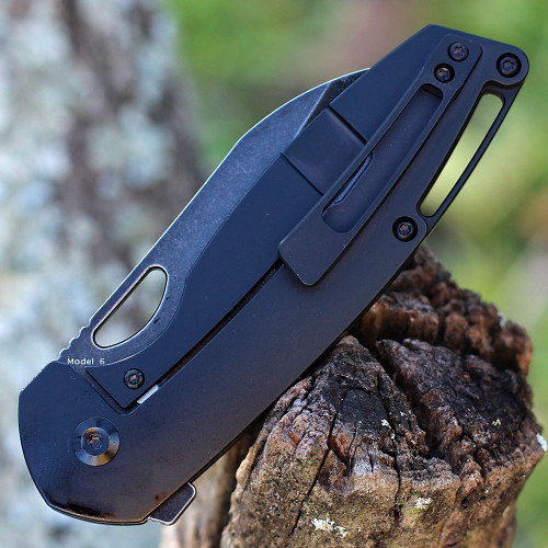 Kansept Model 6 (K1022A3) 3.1" M390 Black TiCn Coated Wharncliffe Plain Blade, Black Titanium Handle