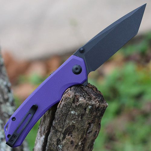 CIVIVI Brazen Folding Knife (C2023D)- 3.46" Blackwashed D2 Tanto Blade, Purple G-10 Handle