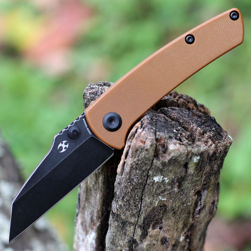 Kansept Little Main Street (KT2015A8) 2.26" 154CM Black Stonewashed Drop Point Plain Blade, Brown G-10 Handle