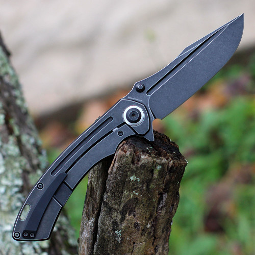Kansept Pretatout (K1032A1) 3.56" CPM-S35VN Black Drop Point Plain Blade, Black Titanium Handle