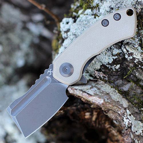 Kansept Mini Korvid (KT3030A2) 1.45" 154CM Gray TiCn Coated Cleaver Plain Blade, Light Sand G-10 Handle