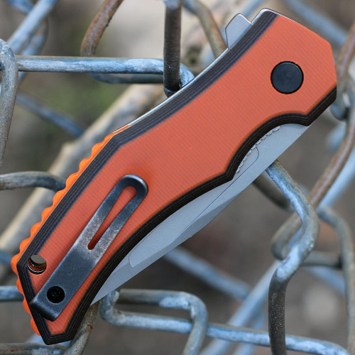 CRKT Fawkes A/O (CR2372) 2.74" 1.4116 Bead Blasted Drop Point Plain Blade, Orange and Black G-10 Handle