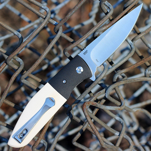 CRKT Curfew (CR2867) 3.10" 8Cr18MoV Satin Drop Point Plain Blade, White Micarta Handle with Black Aluminum Bolster