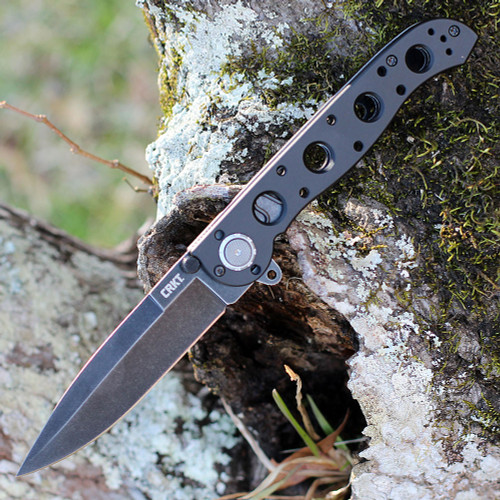 CRKT Carson Deadbolt A/O (CR03DB) 3.58" D2 Blackwashed Spear Point Plain Blade, Black Aluminum Handle