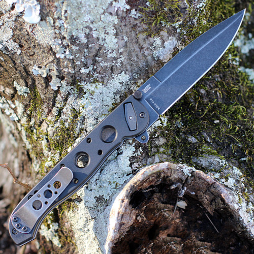 CRKT Carson Deadbolt A/O (CR03DB) 3.58" D2 Blackwashed Spear Point Plain Blade, Black Aluminum Handle