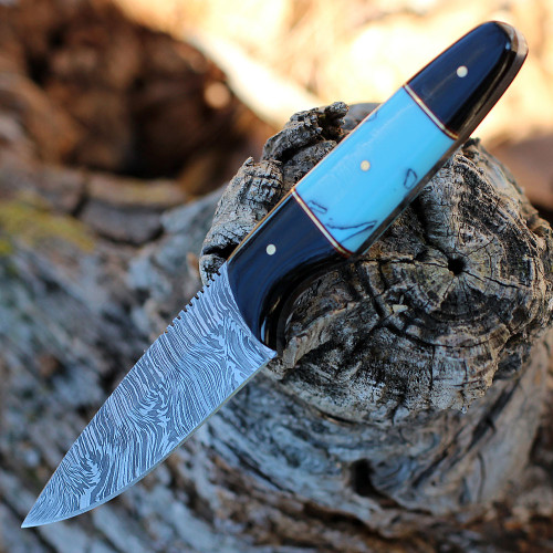 Damascus Blades - Buffalo/Turq Bone (4.5" Damascus) 1293TR