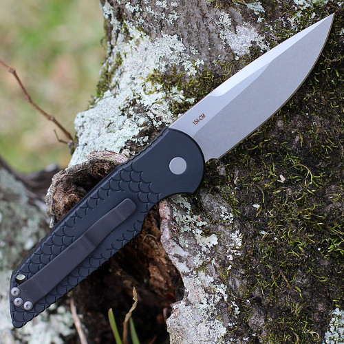 Pro-Tech TR-3 X1 black fish scale, 8 inch overall, 3.6 oz, push button automatic knife