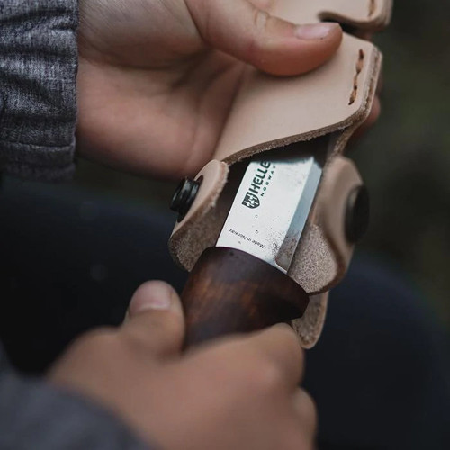 Helle Spire Fixed Blade - Birch Wood (2.5" Sandvik 12C27 Blunt Tip) Leather Sheath