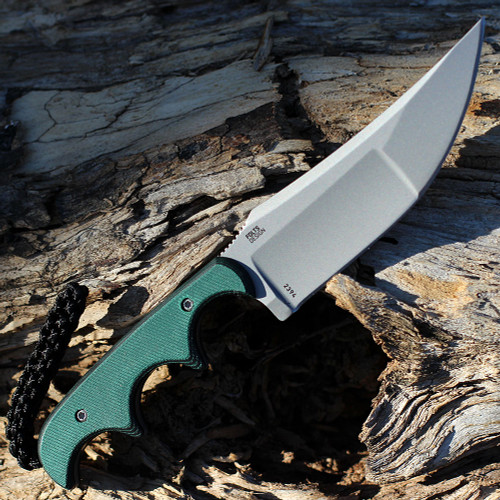 CRKT Minimalist Katana (CR2394) 3.56" 8Cr13MoV Bead Blasted Trailing Point Blade, Green Micarta Handle, Black Thermoplastic Sheath