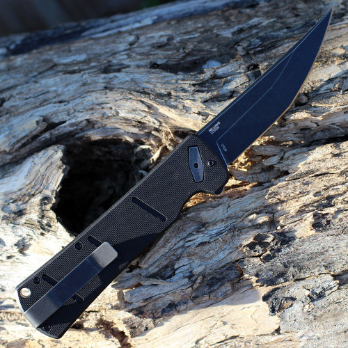 CRKT Inazuma No Ken Assisted Opening (CR2908) 3.68" D2 Blackwashed Trailing Point Plain Blade, Black G-10 Handle